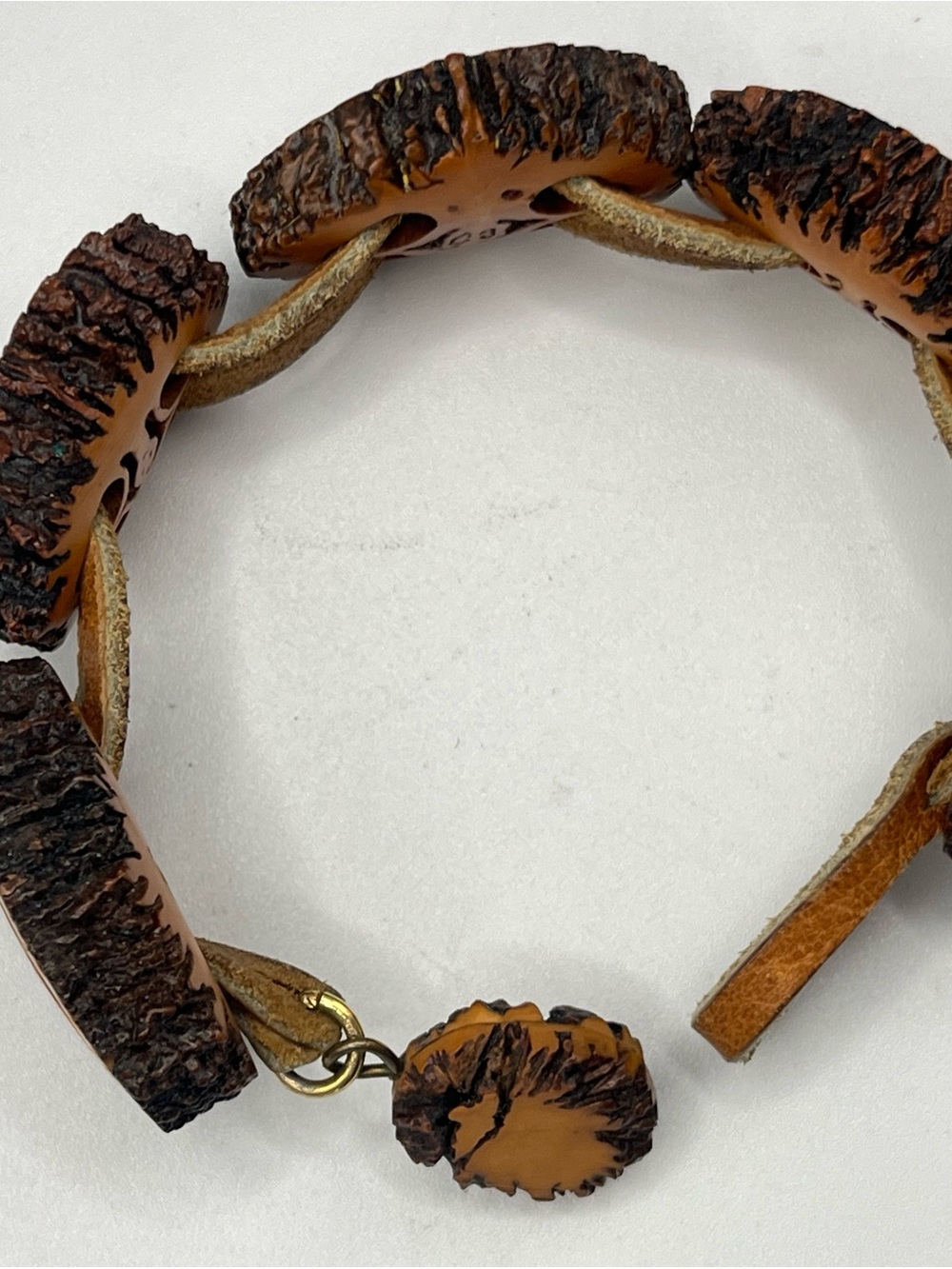 Artisan Carved Black Walnut & Leather Bracelet - Picture 11 of 11